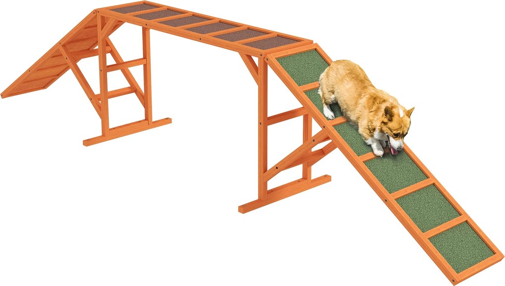 PawHut Kutya Agilitási Híd - Agilitási Felszerelés Kutyáknak Biztonsági Bárdával, Csúszásmentes Felületű Agilitási Eszköz Kertbe, 325 x 55 x 69 cm, Na