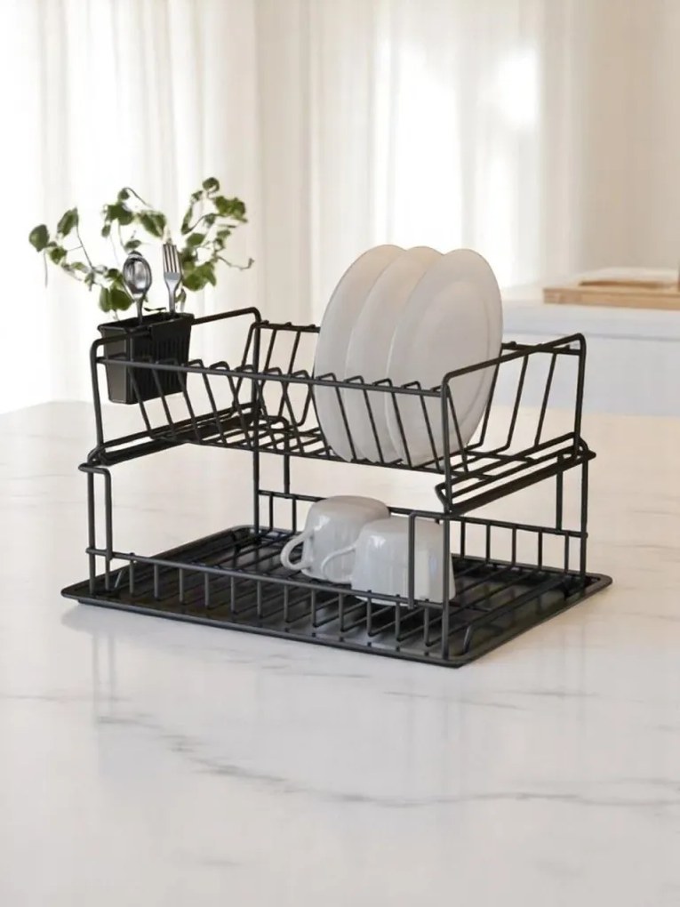 Edényszárító, csepegtető tálca, fekete, 35 x 30 cm