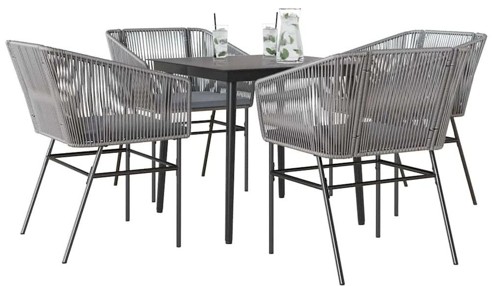 vidaXL 5 részes szürke polyrattan üveg kerti étkezőgarnitúra párnával