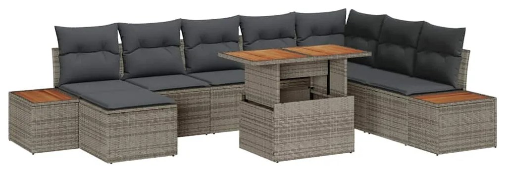 vidaXL Kerti Kanapé Szett tárolóval 9 pcs Szürke Poli rattan