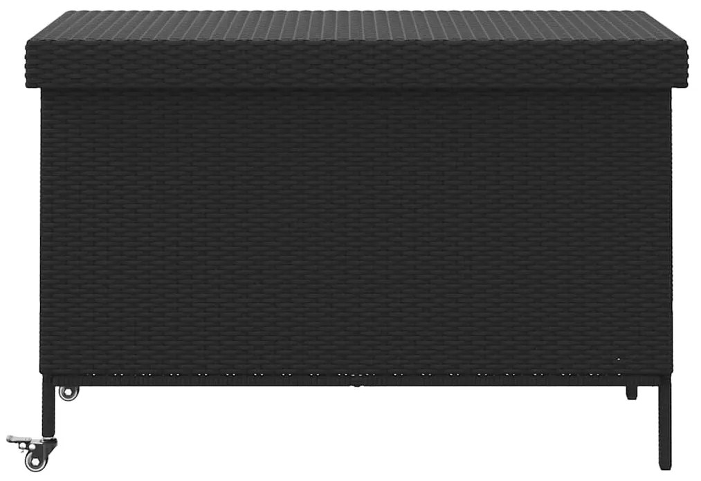 fekete polyrattan kerti tárolóláda kerekekkel 110x55x73 cm