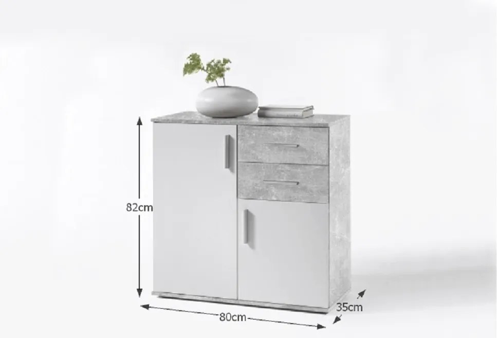 Komód, fehér/beton, POPPY 4