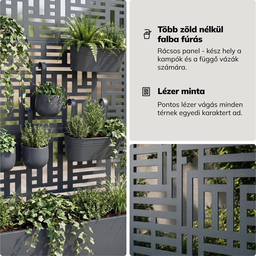 Fém kerti pergola virágládával 3in1, antracit, 900x1800x300 mm: ROSE