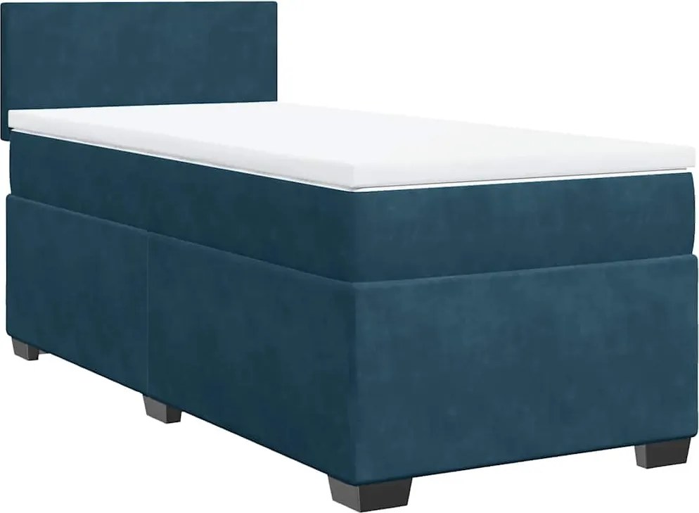 vidaXL sötétkék bársony rugós ágy matraccal 90 x 200 cm