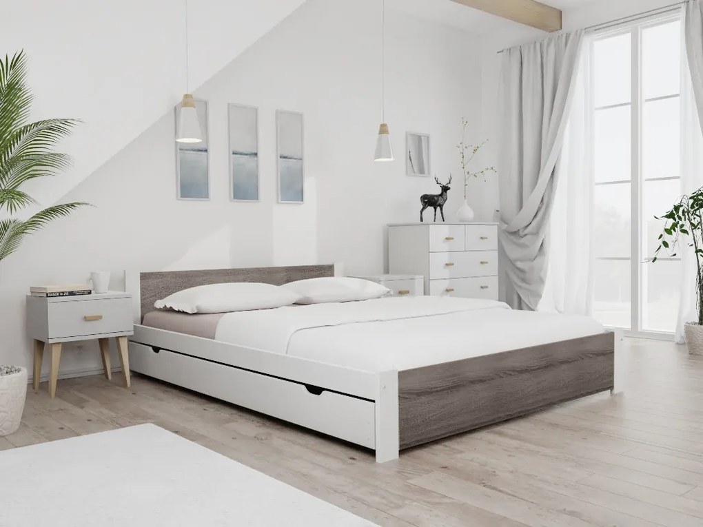 Ágy IKAROS 140 x 200 cm, fehér/szarvasgomba tölgy Matrac: Coco Maxi matrac 20 cm, Ágyrács: Lamellás ágyráccsal