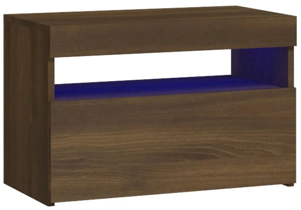 Barna tölgy színű éjjeliszekrény LED világítással 60x35x40 cm