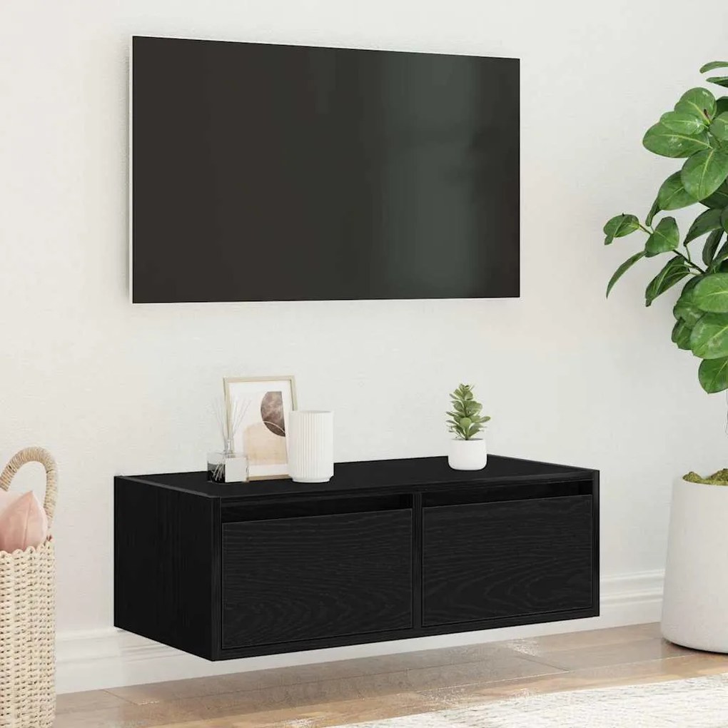 TV szekrény LED világítással fekete tölgyfa 75x35,5x25 cm