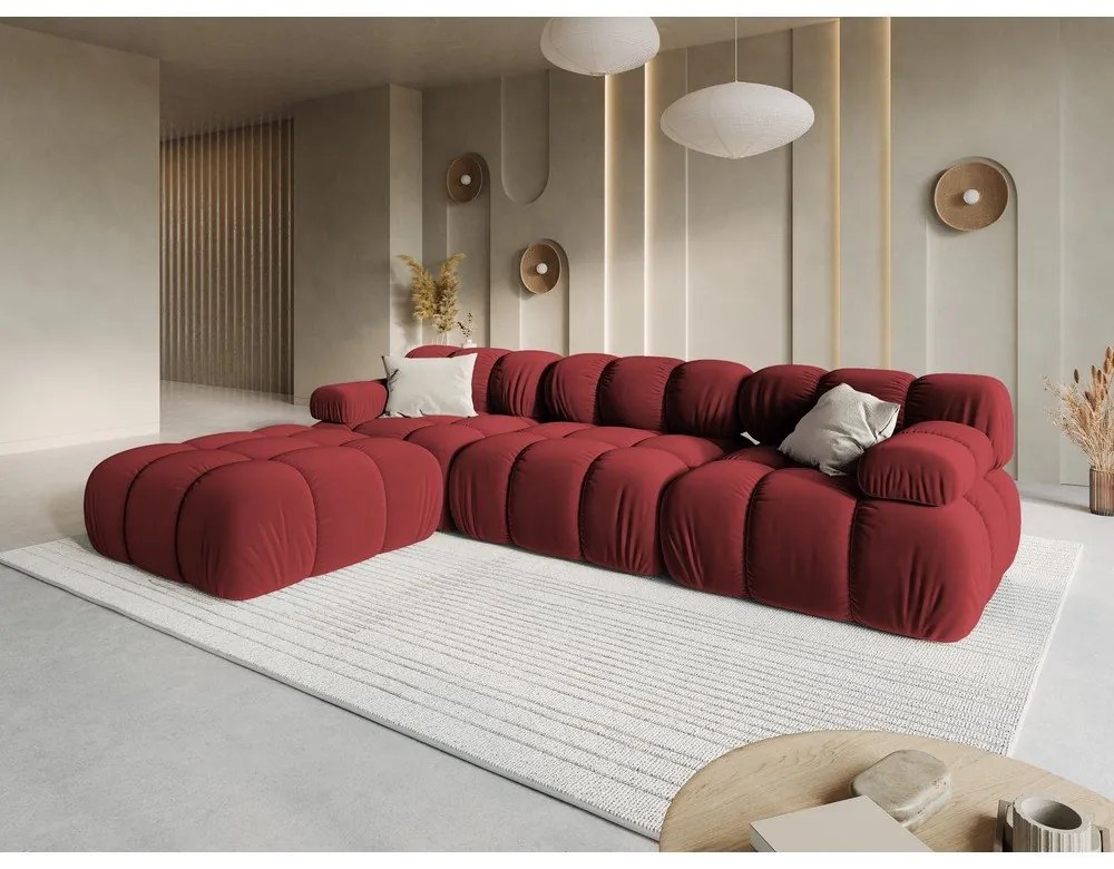 Piros bársony sarokkanapé Bellis – Micadoni Home