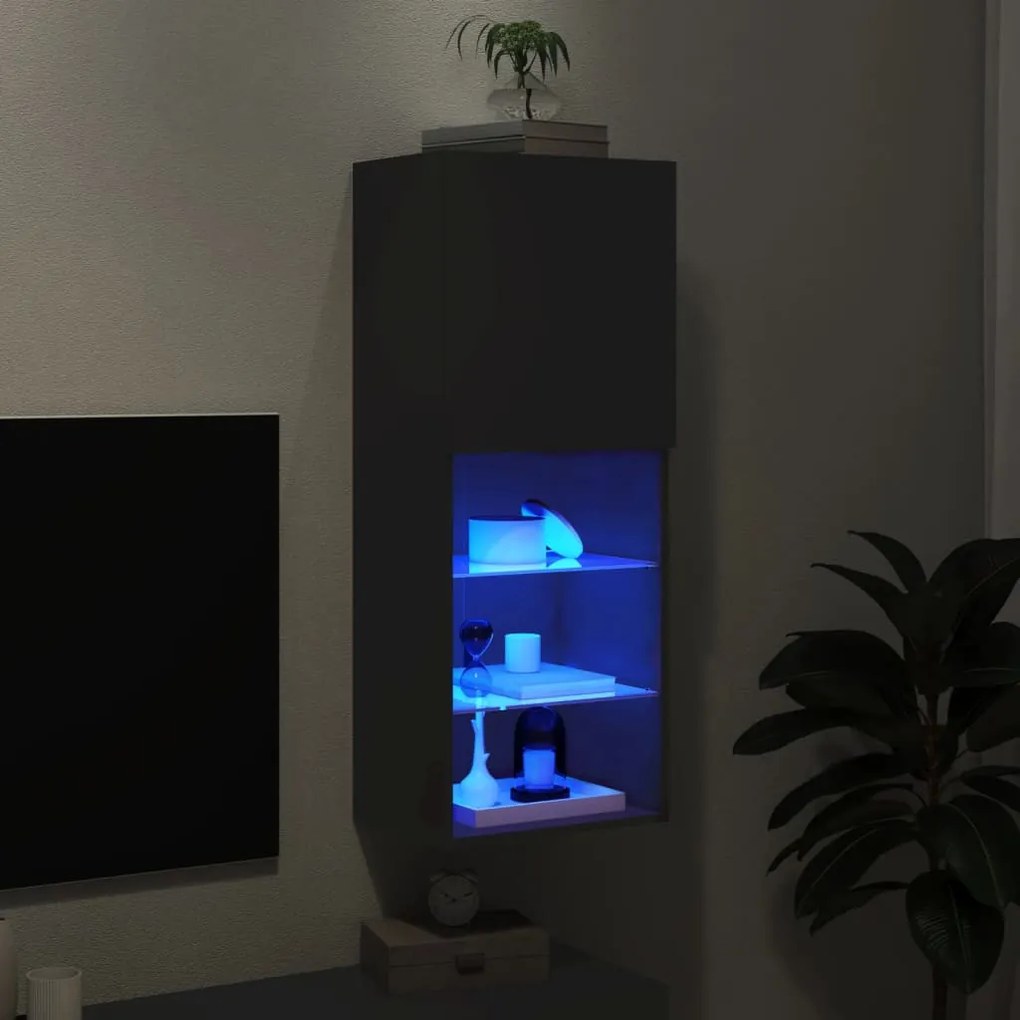 fekete TV-szekrény LED lámpákkal 40,5 x 30 x 102 cm