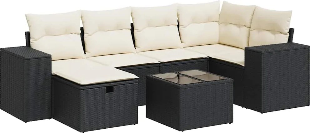 vidaXL 7 részes fekete polyrattan kerti ülőgarnitúra párnával