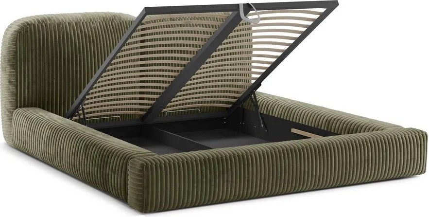 Zöld kárpitozott ágyneműtartós franciaágy ágyráccsal 160x200 cm Martina – Micadoni