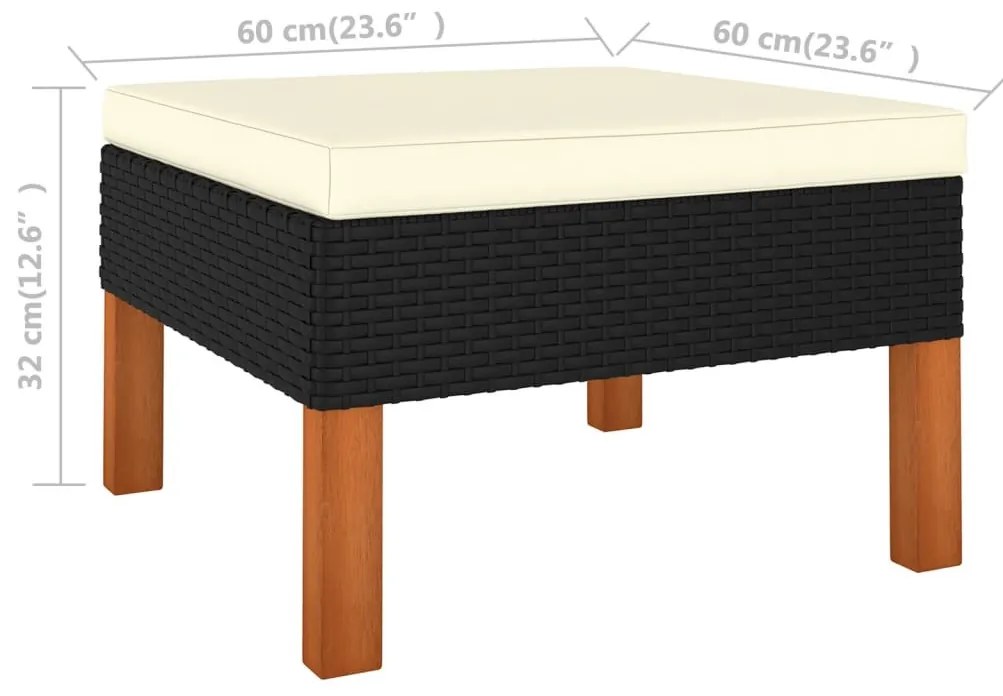 Polyrattan és tömör eukaliptuszfa lábzsámoly