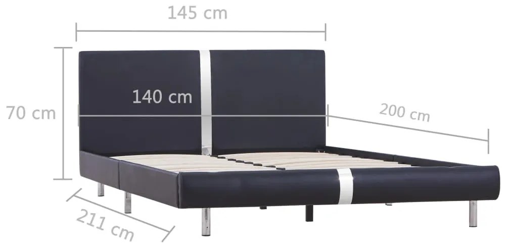 fekete műbőr ágykeret matrac nélkül 135 x 190 cm