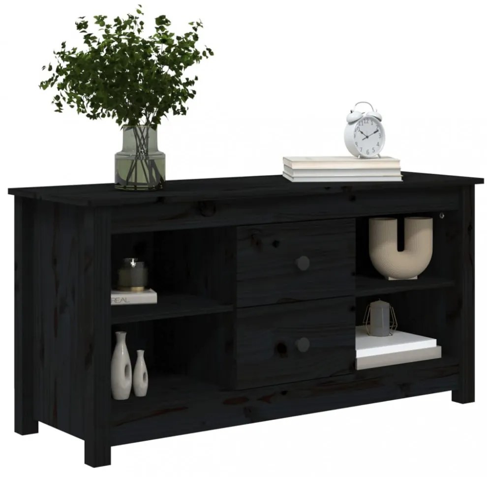 fekete tömör fenyőfa TV-szekrény 103 x 36,5 x 52 cm