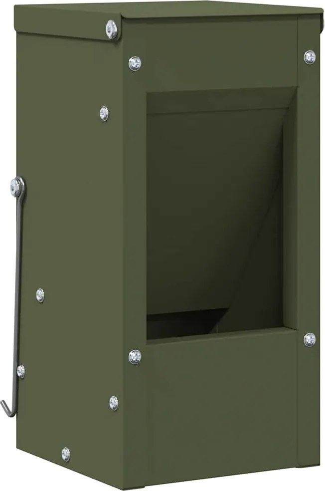 vidaXL Nyúl Etető Olajzöld 12,5 x 12,5 x 25 cm Hidegen Hengerelt Acél
