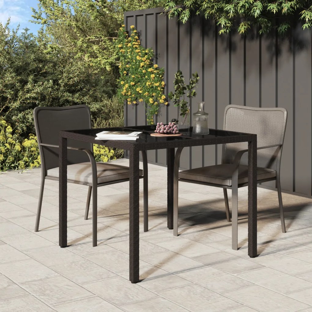 Kert étkezőasztal barna 90x90x75 cm polirattan