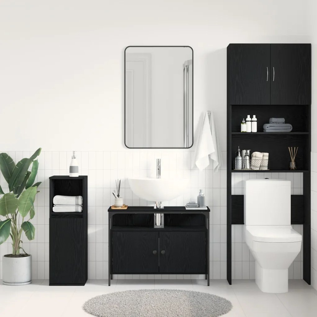 Fürdőszobai Mosdókagyló Szekrény Fekete Tölgy 80x30x60 cm Mérnöki Fa