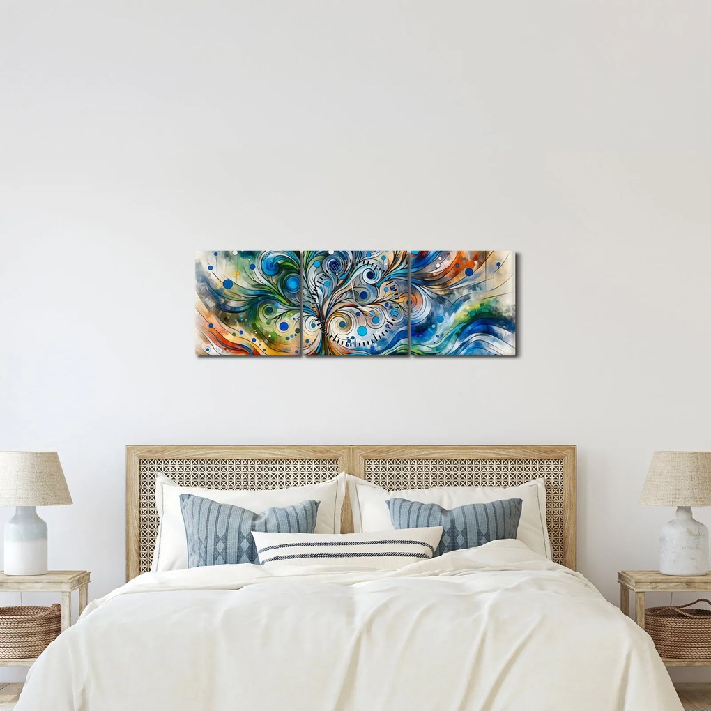 Kép – Színes energikus fa (órával) (90x30 cm)