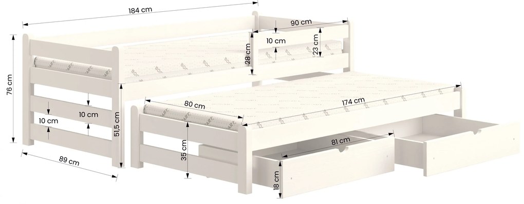 Alis 80x180 alul kihúzható gyerekágy - fenyőfa