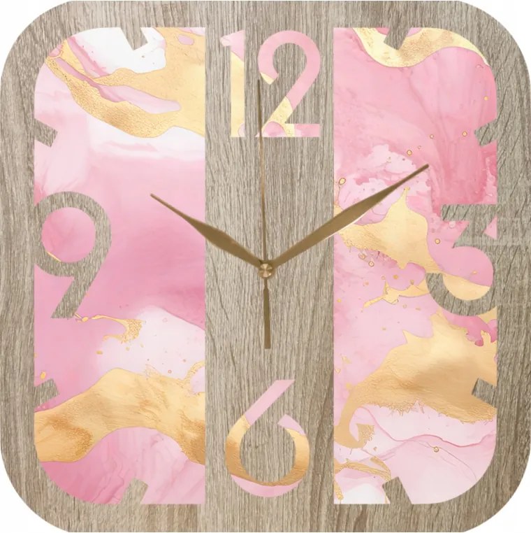 Dekoratív falióra Nappaliba Rózsaszín márvány arany 35cm