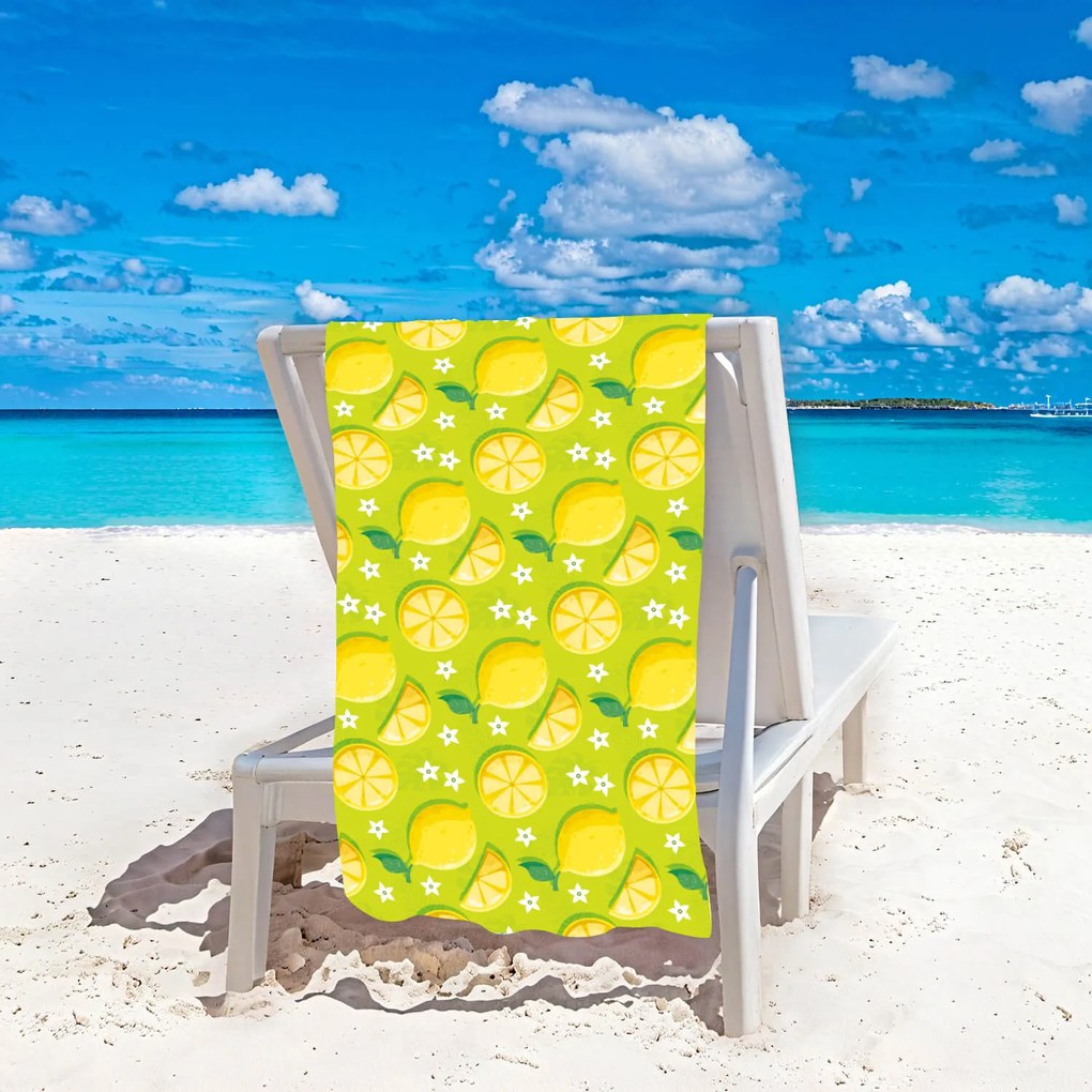Strandtörölköző LEMONS 100x180 cm zöld, 100% mikroszálas