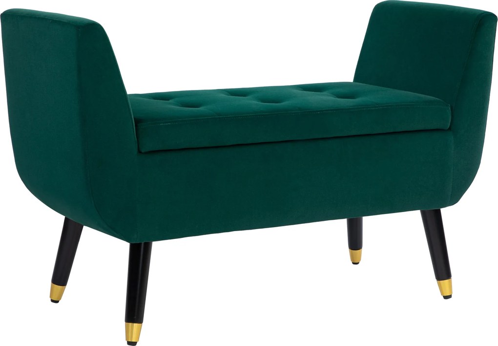 HOMCOM Tároló Padkarfa Aljzattal Bársony Kárpitozású Pad Fa Lábakkal, Tárolódoboz Nappalihoz, Hálószobához, Előszobához 107 x 42 x 65 cm, Zöld | Aosom