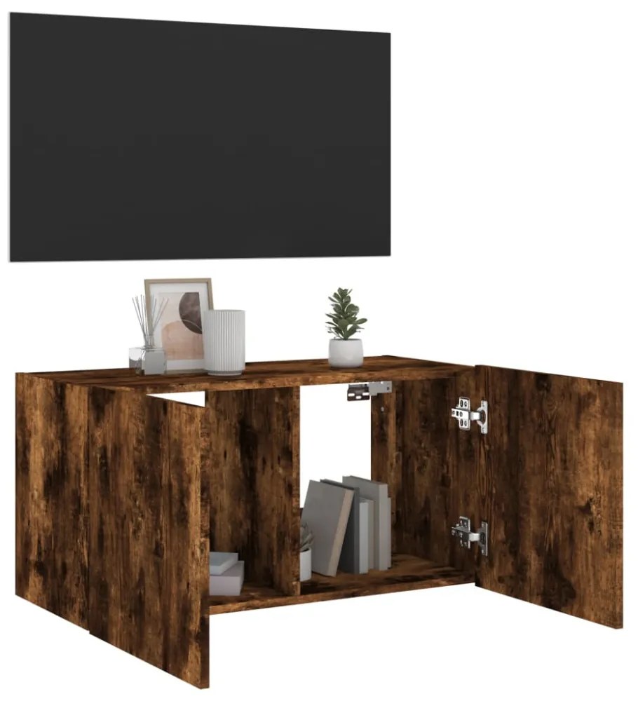 füstös tölgy színű fali TV-szekrény LED-ekkel 80x35x41 cm