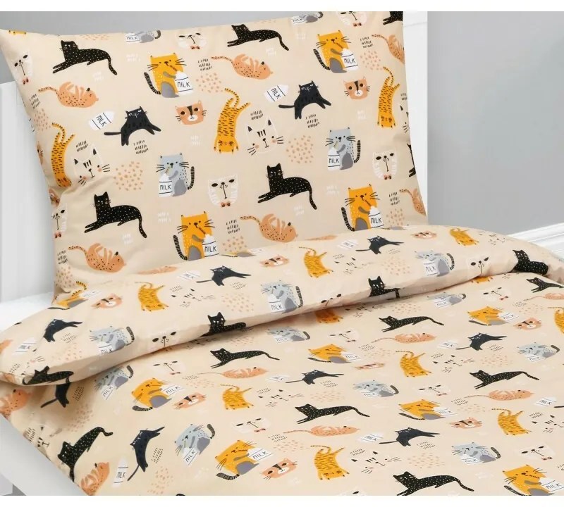 Bellatex Pamut babaágynemű Junior Cat bézs, 140 x200, 70 x 90 cm, bézs, 140 x 200, 70 x 90 cm