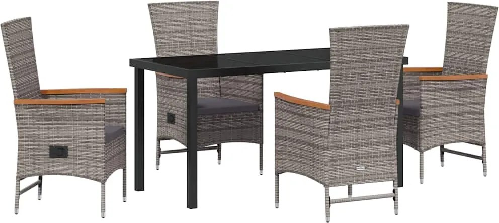 vidaXL Kert étkező szett párnával 5 pcs Szürke Porszórt acél