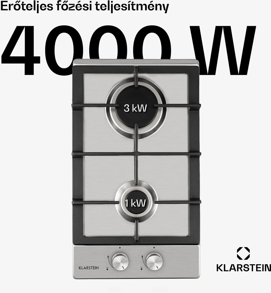 Klarstein Ignito Domino, gázfőzőlap, 2 Sabaf égő, rozsdamentes acél, ezüst