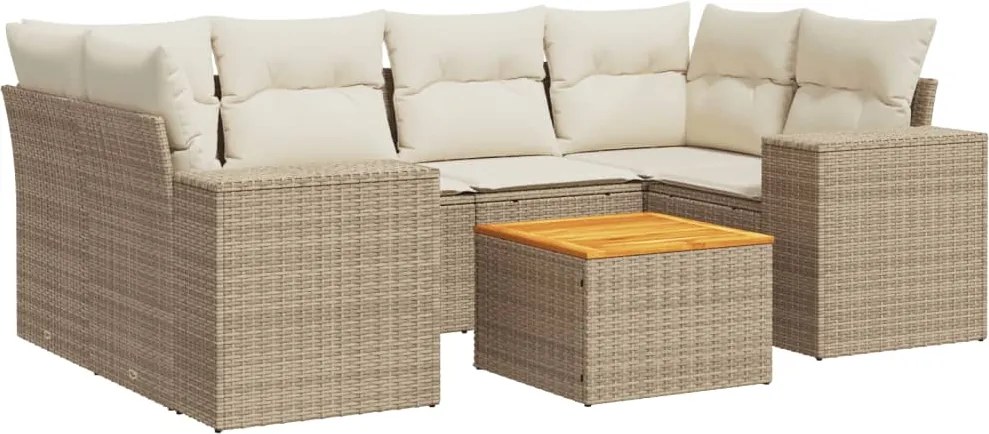 vidaXL 7 részes bézs polyrattan kerti ülőgarnitúra párnákkal