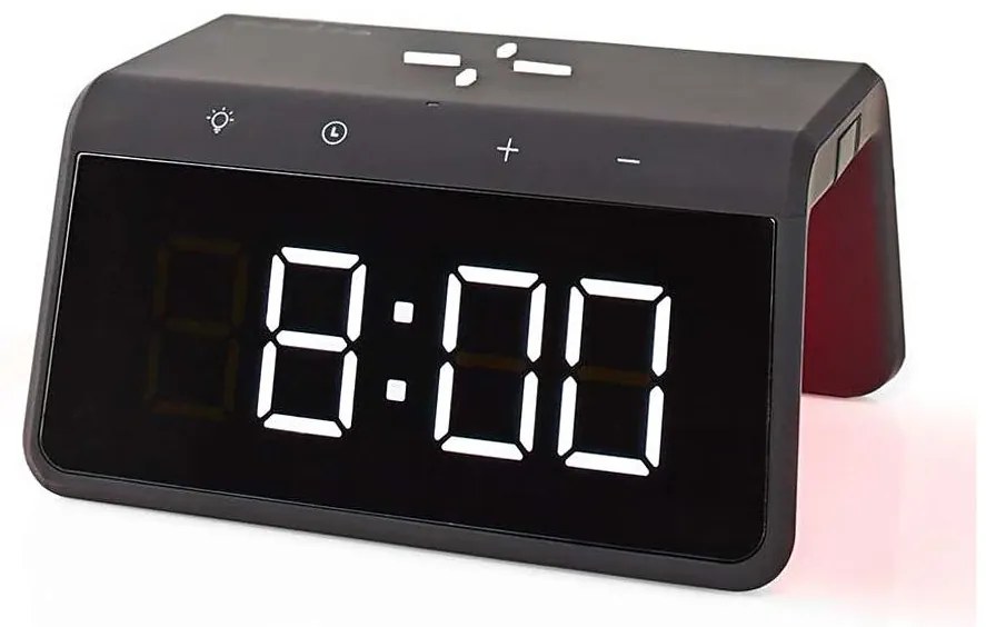 Nedis WCACQ30BK - Ébresztőóra LCD-vel és 15W/5V vezeték nélküli töltővel, fekete
