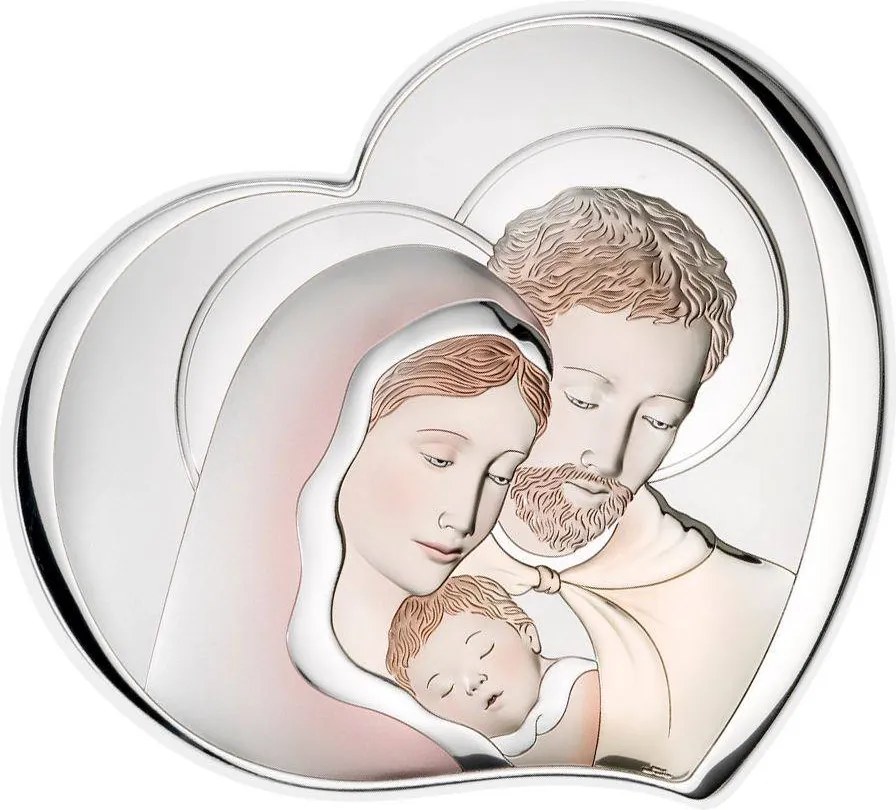 Szent Család kép ezüst modern szív Méret: 10.5x9 cm