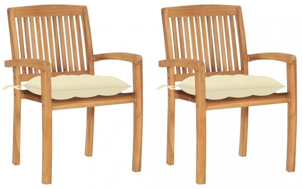 2 db tömör tíkfa kerti szék krémfehér párnával