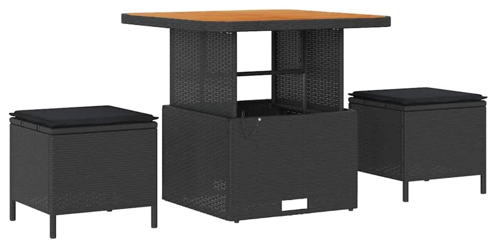 Kerti Kanapé Szett 9 pcs Fekete 80 x 80 x 71 cm polirattan
