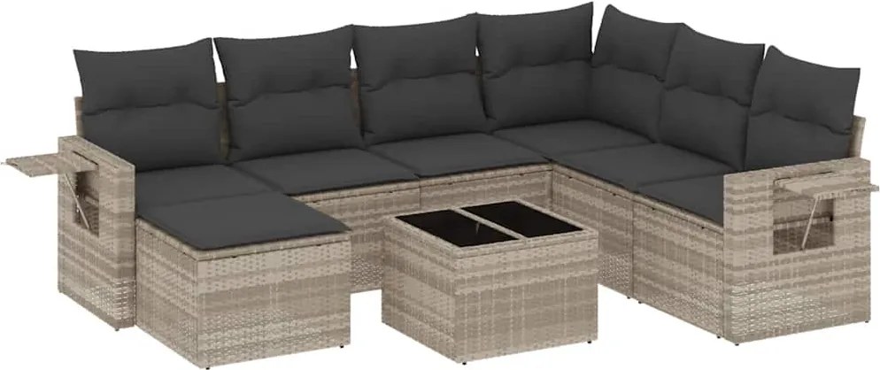 vidaXL 8 részes világosszürke polyrattan kerti ülőgarnitúra párnával
