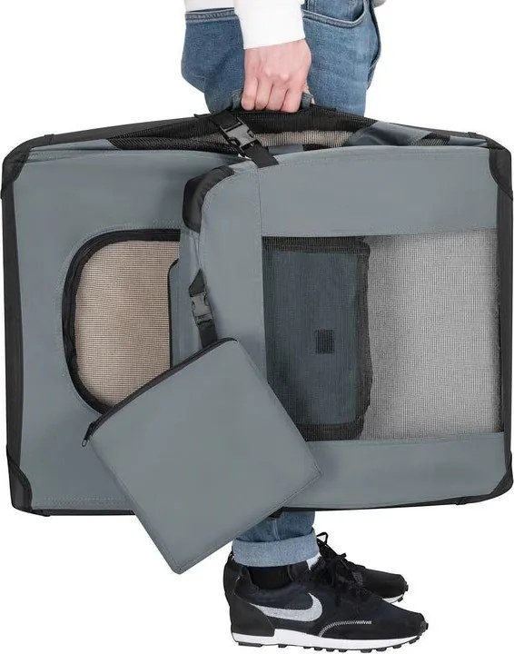 Összecsukható kutyaszállító box szürke 50x34x36 cm