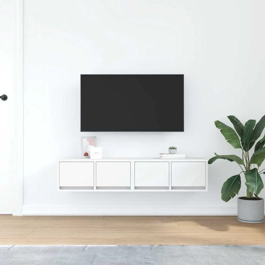 2 db fehér szerelt fa TV-szekrény 60x31x25,5 cm