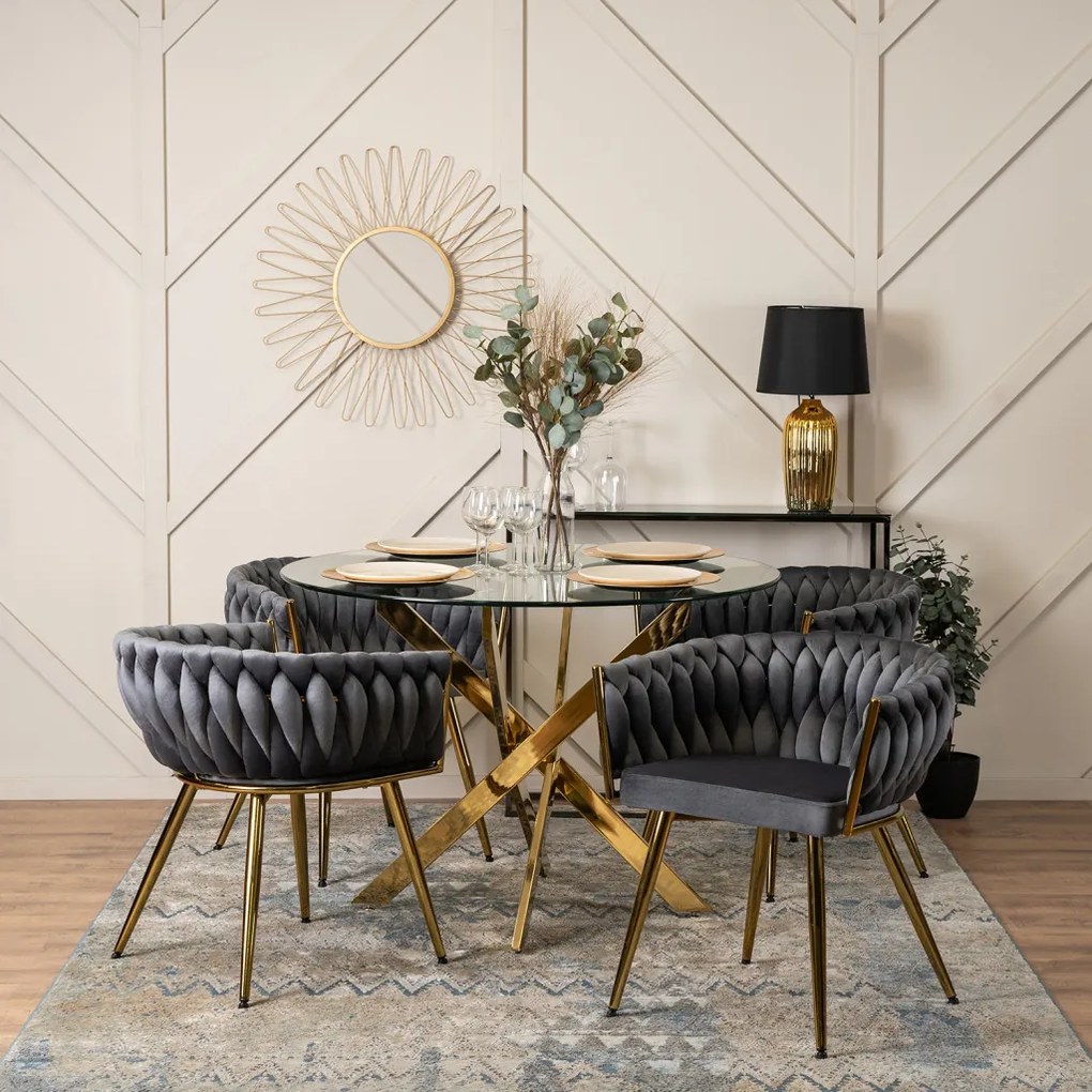 Scaun de sufragerie elegant cu tapițerie din catifea gri CAPRI
