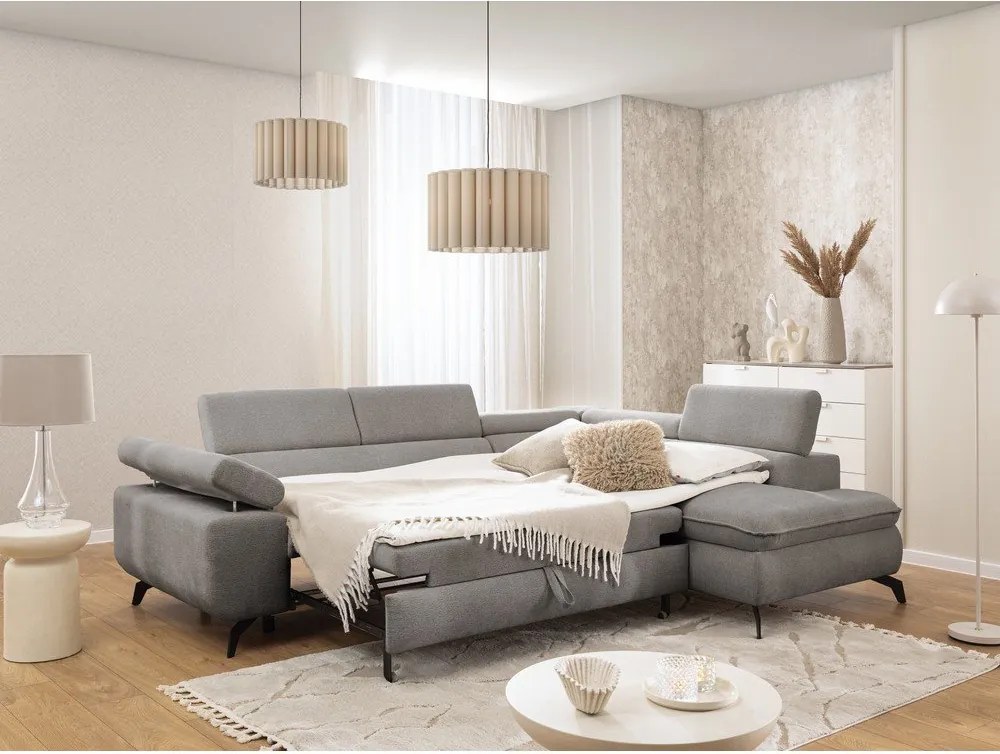 Világosszürke zsenília sarokkanapé (jobb oldali-L alakú) Marbeya – Ropez