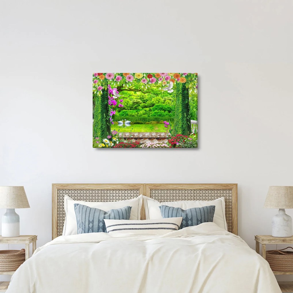 Kép - Varázslatos kert hattyúkkal (70x50 cm)