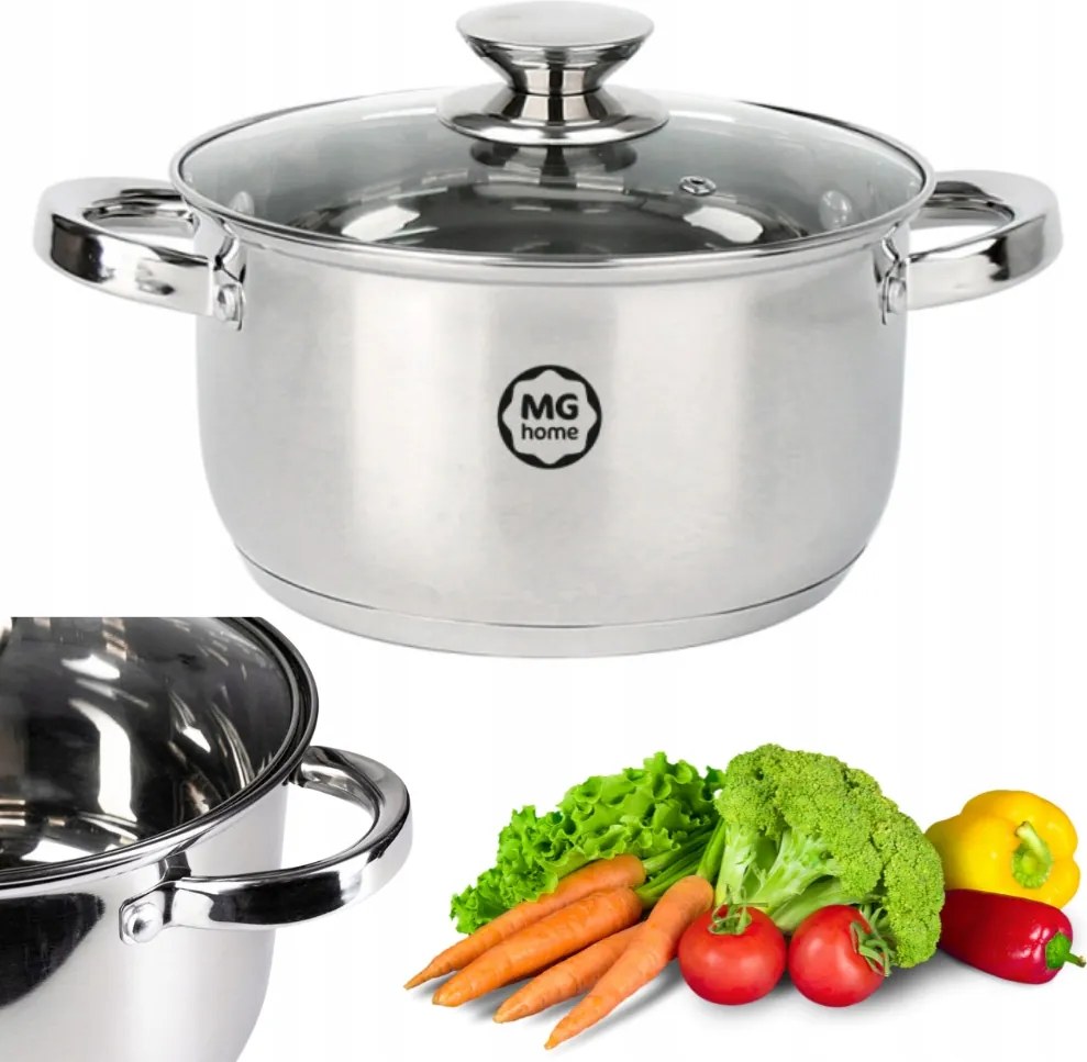 Rozsdamentes Acél Fazék Hagyományos 22CM 4,1L-ES Fedővel Indukciós Gázhoz