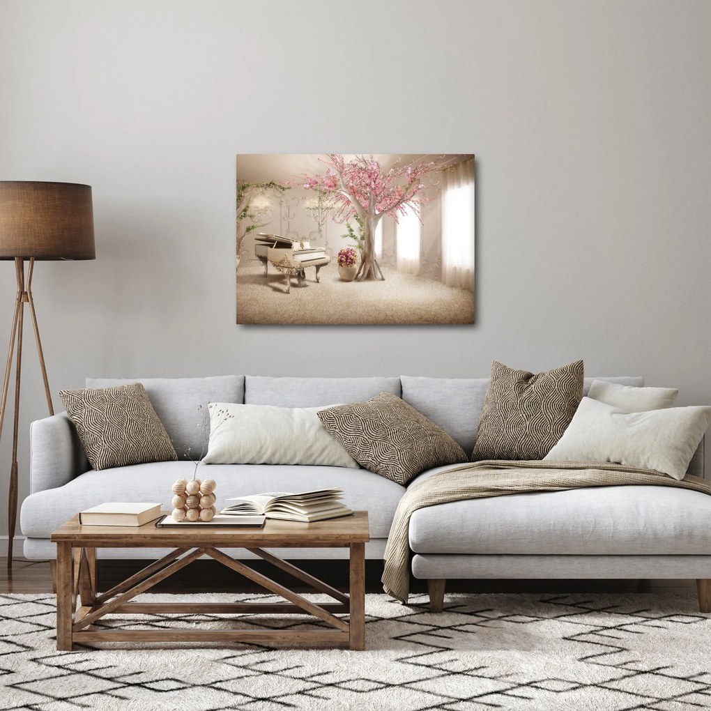 Kép - Álmodozó belső tér zongorával (70x50 cm)