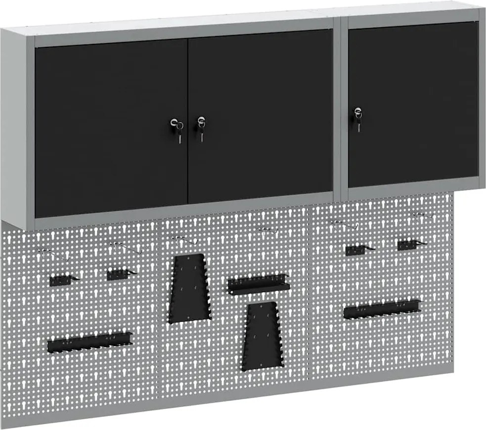 vidaXL Szerszámos szekrény készlet zárral 5 pcs Fekete Porszórt acél