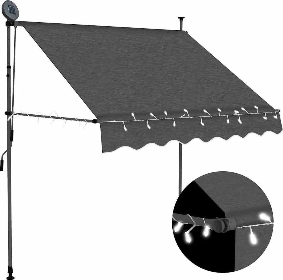 vidaXL antracitszürke kézzel feltekerhető LED-es napellenző 100 cm