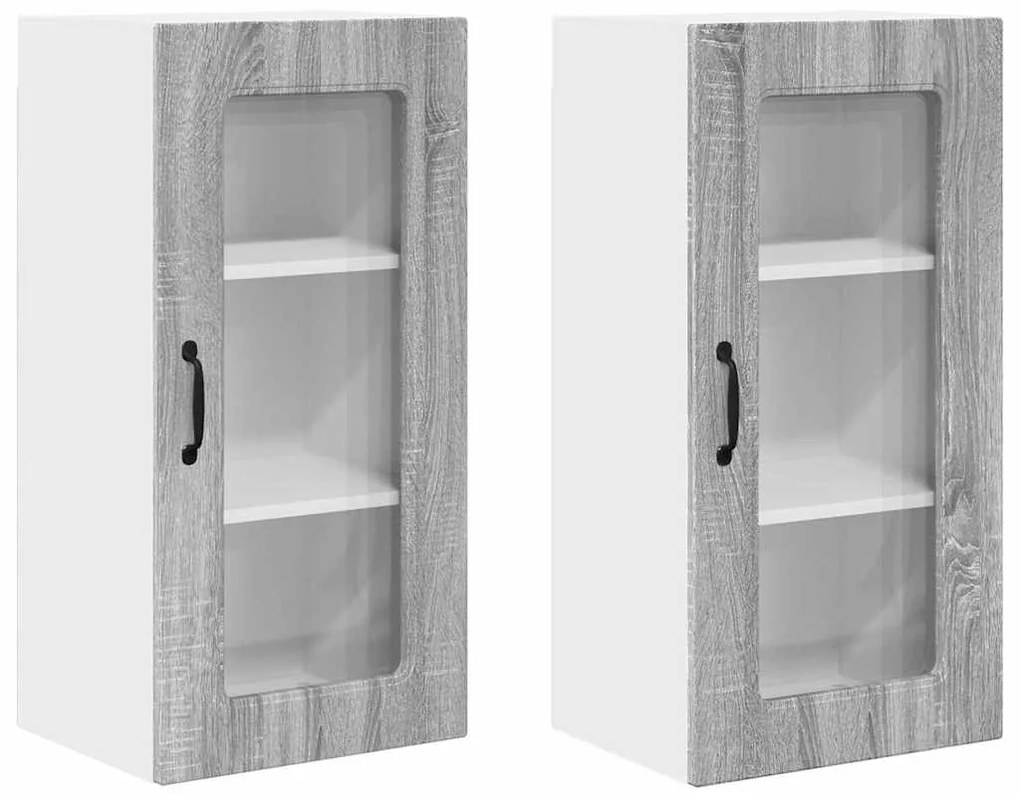 Fali konyhaszekrény 2 pcs Szürke Sonoma 40 x 31 x 80 cm Faanyag