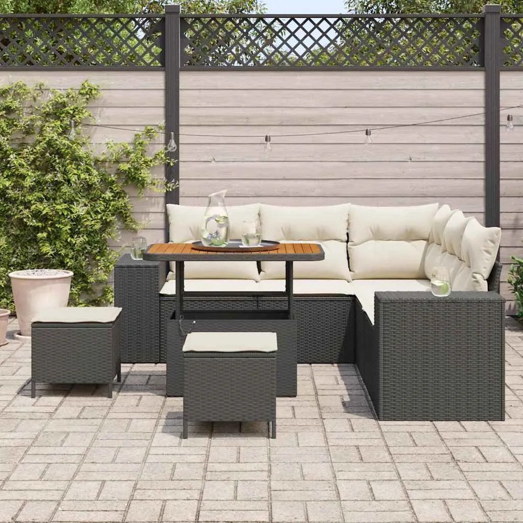 Kerti Kanapé Szett 8 pcs Fekete és Krém 90 x 55 x 71 cm