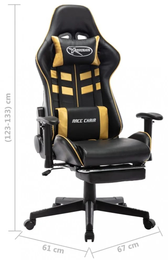 fekete és aranyszínű műbőr gamer szék lábtámasszal