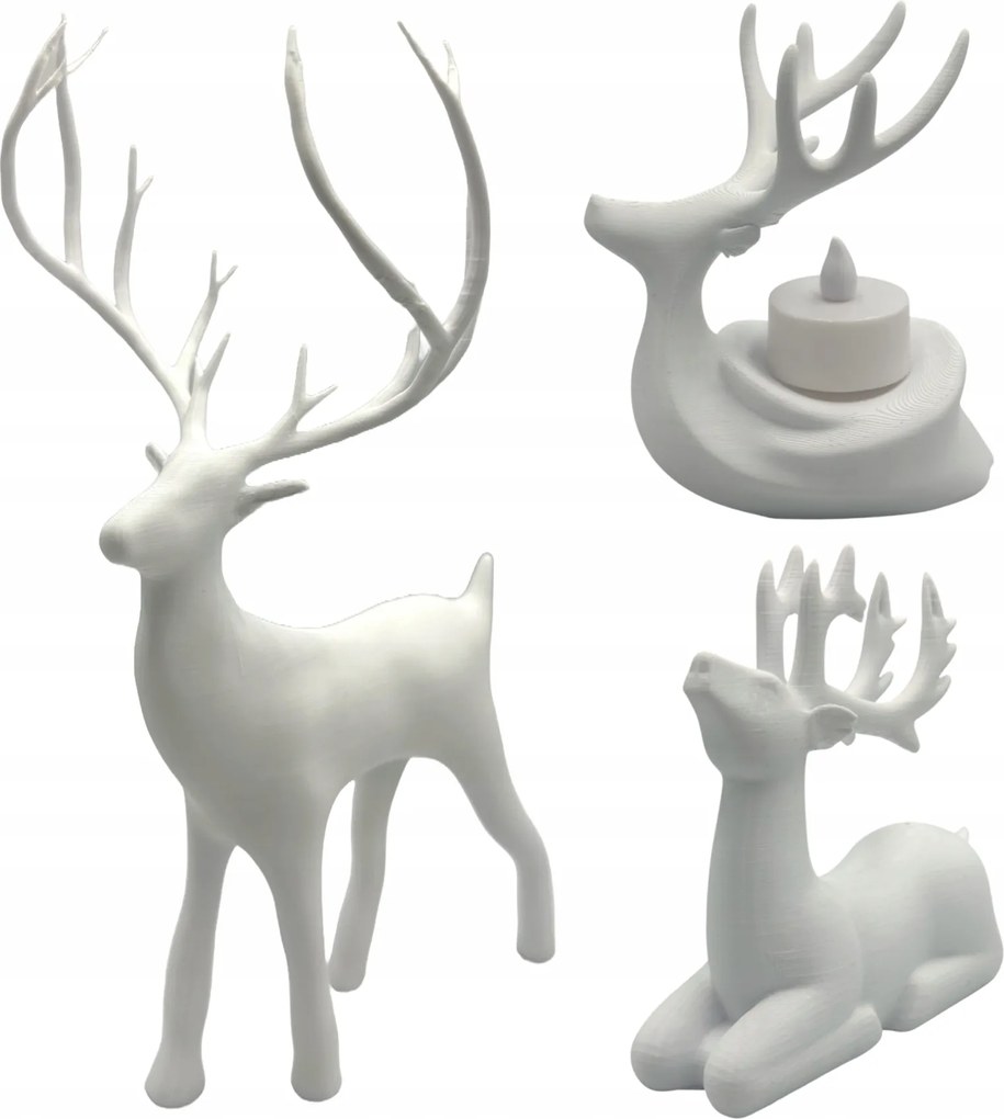 Szarvas figura szett Karácsonyi dekoráció Rénszarvas figurák Gyertyatartó Fehér
