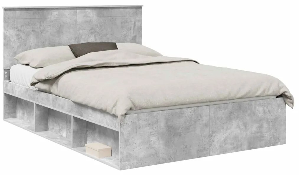 vidaXL Ágykeret fejtámlával Beton 160 x 200 cm Tömör fenyőfa